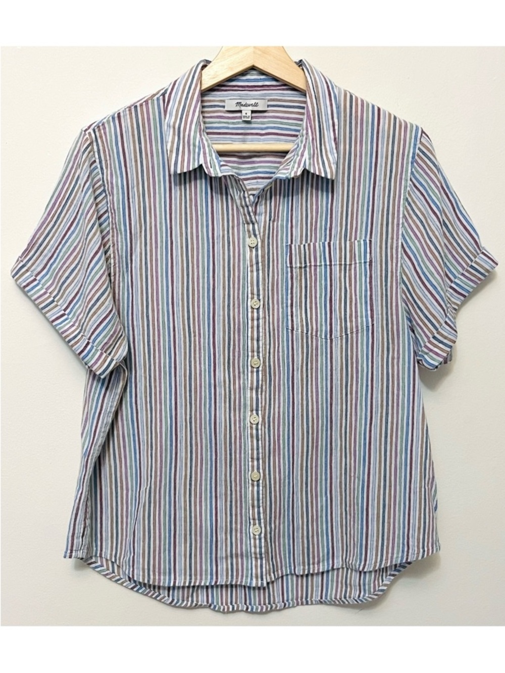 Madewell • S • Colorful Striped Short Sleeve Button Up Shirt